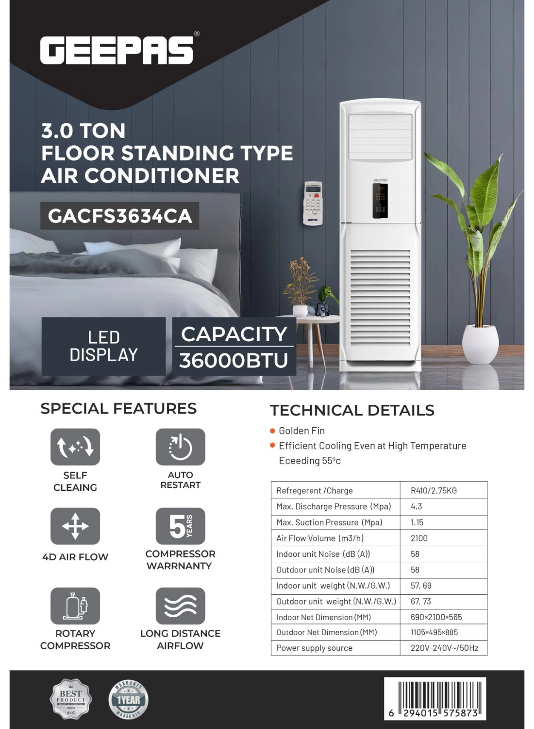 GACFS3634CA - 3 Tons Portable 32073 BTU