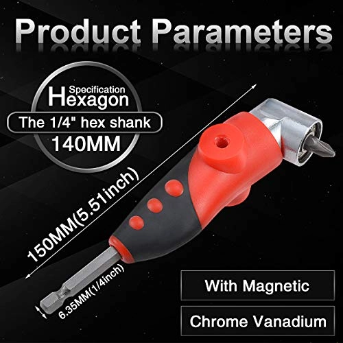 105 Degree Right Angle Drill Bit Extension Socket - 1/4" Hex Shank 140mm 4 Phillips Head Screwdrivers