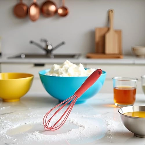 Compact Silicone Egg Whisker - Red Handheld Portable