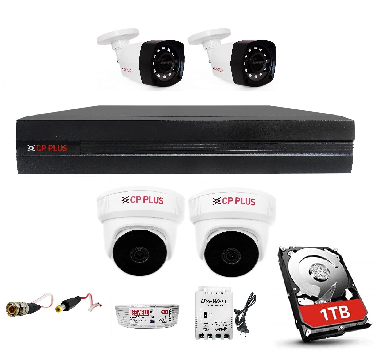 4 Channel 2 MP Universal HD DVR + Hard Drive - 2 TB + Dome Camera - 2.0 MP + Bullet Camera - 2.0 MP