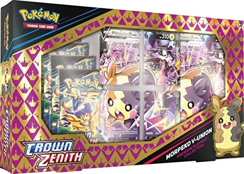 Pokémon Crown Zenith Premium Playmat Collection - 5 Crown Zenith booster packs + Morpeko V-UNION - 4 etched promo cards