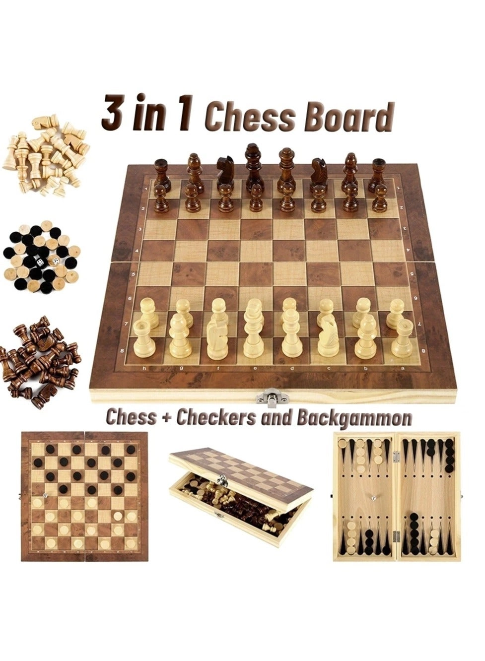 AROAQ Board Party Table Games - Chess Checkers Backgammon