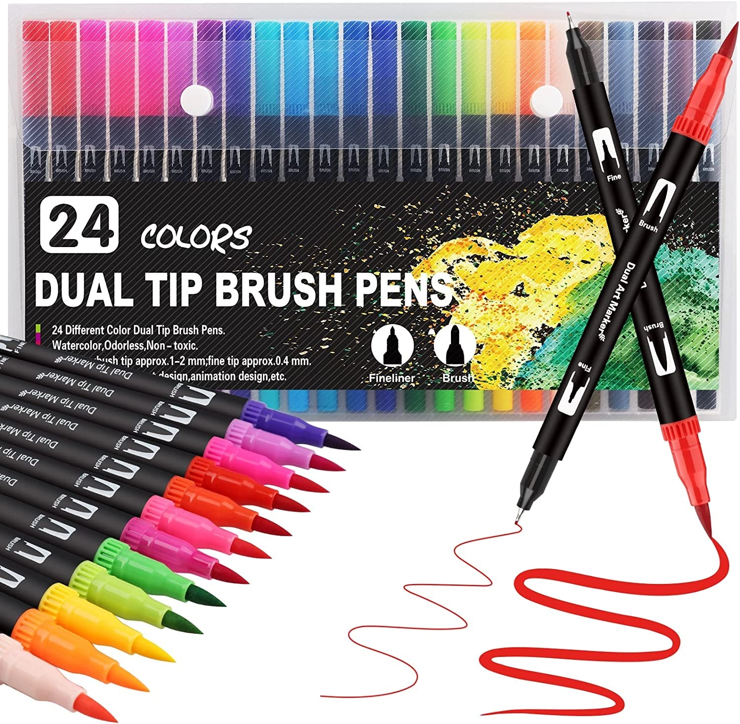 Chinese, Chinese Dual Tip Markers - Multicolor Brush and Fine