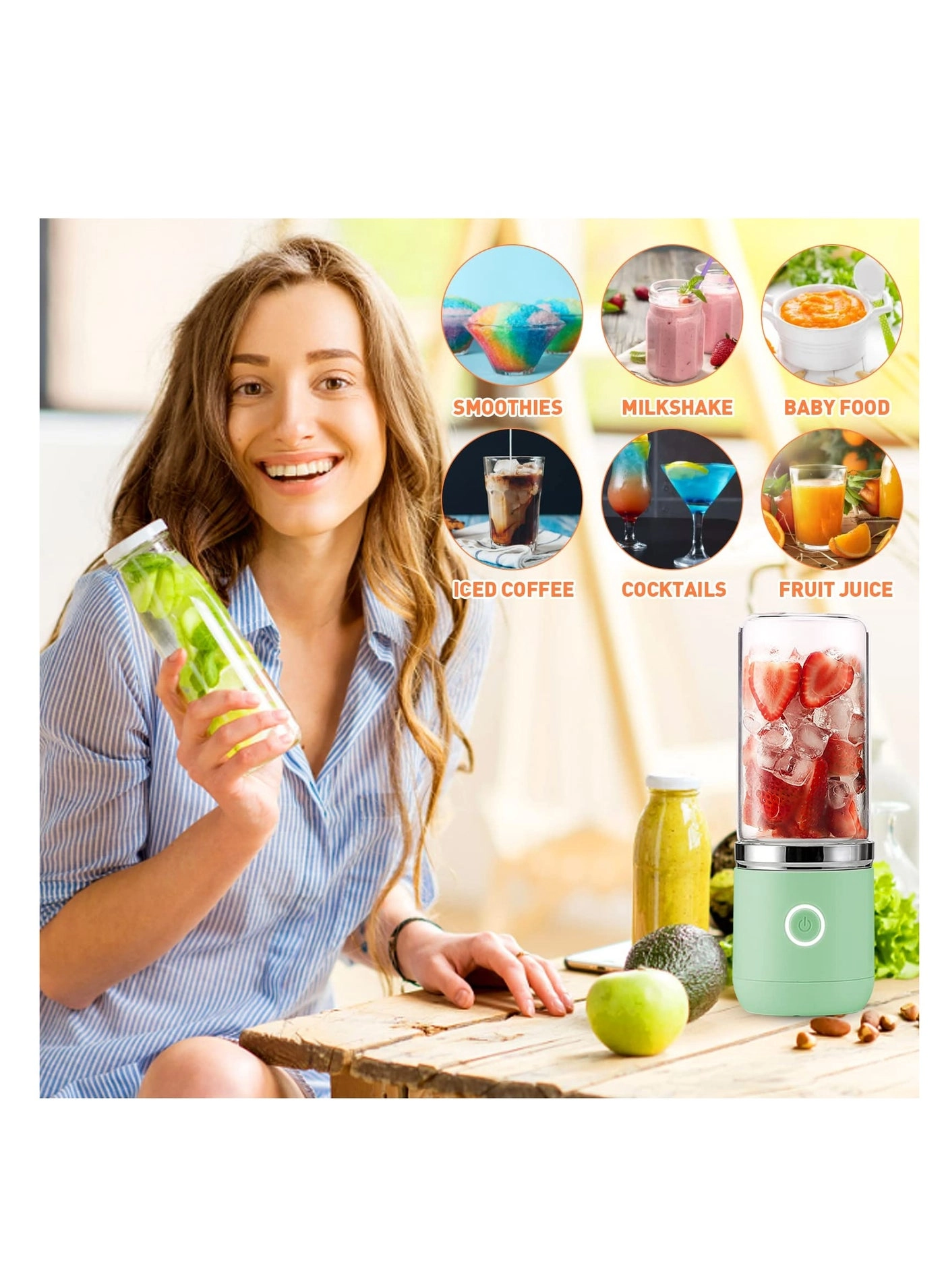 Portable Juice Blender - High Borosilicate Glass 4-Leaf Knife