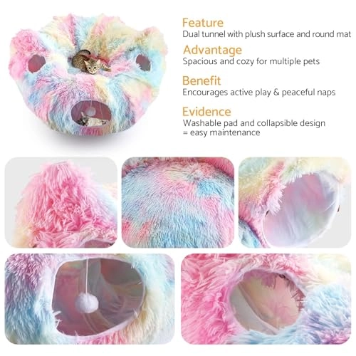 Cat Tunnel - 86L x 68W x 21.6H centimeters long-hair plush