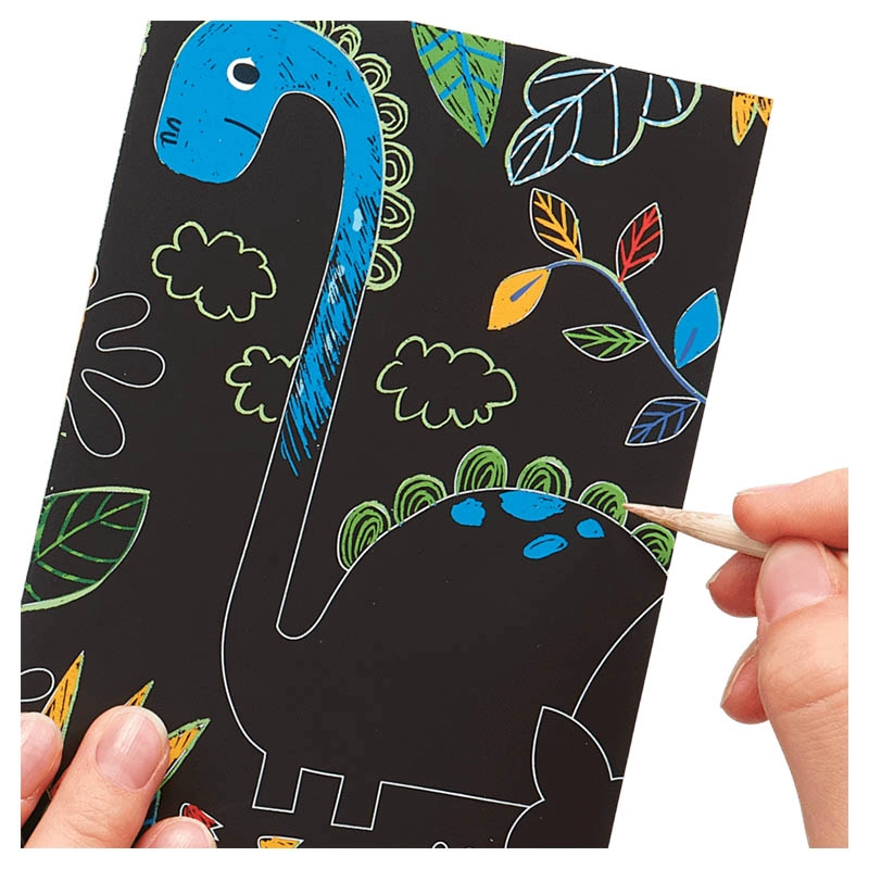 Mini Scratch & Scribble Art Kit - 4 illustrated scratch cards (4 x 6 inches) 2 rainbow DIY blank scratch cards (4 x 6 inches) 1 wooden stylus