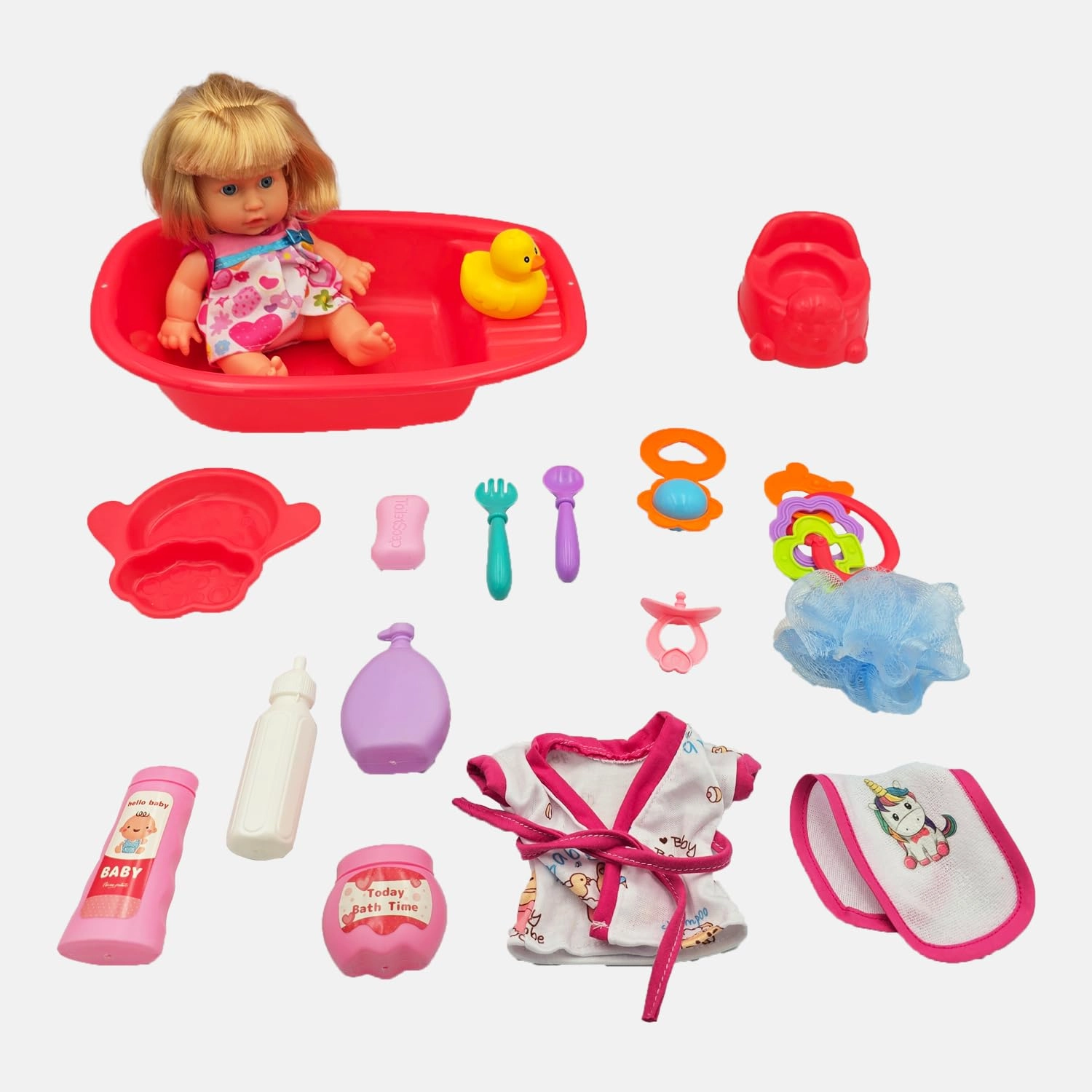 TOON TOYZ Baby Doll Bathtub Playset - 15-Piece 4-Sound