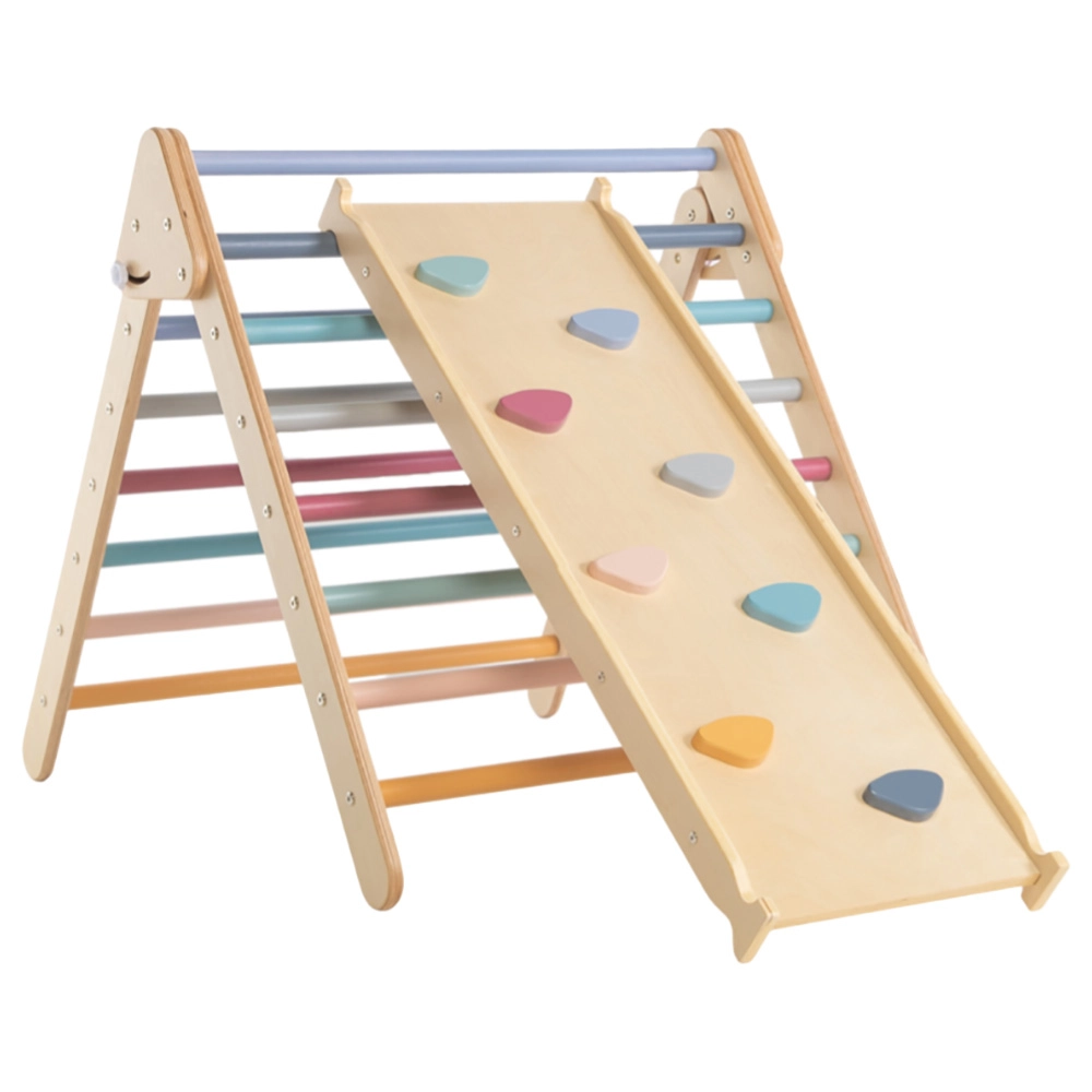 Pikler Triangle - Foldable Natural 80 x 90 x 102 cm + Reversible Ramp - 116 x 41 cm