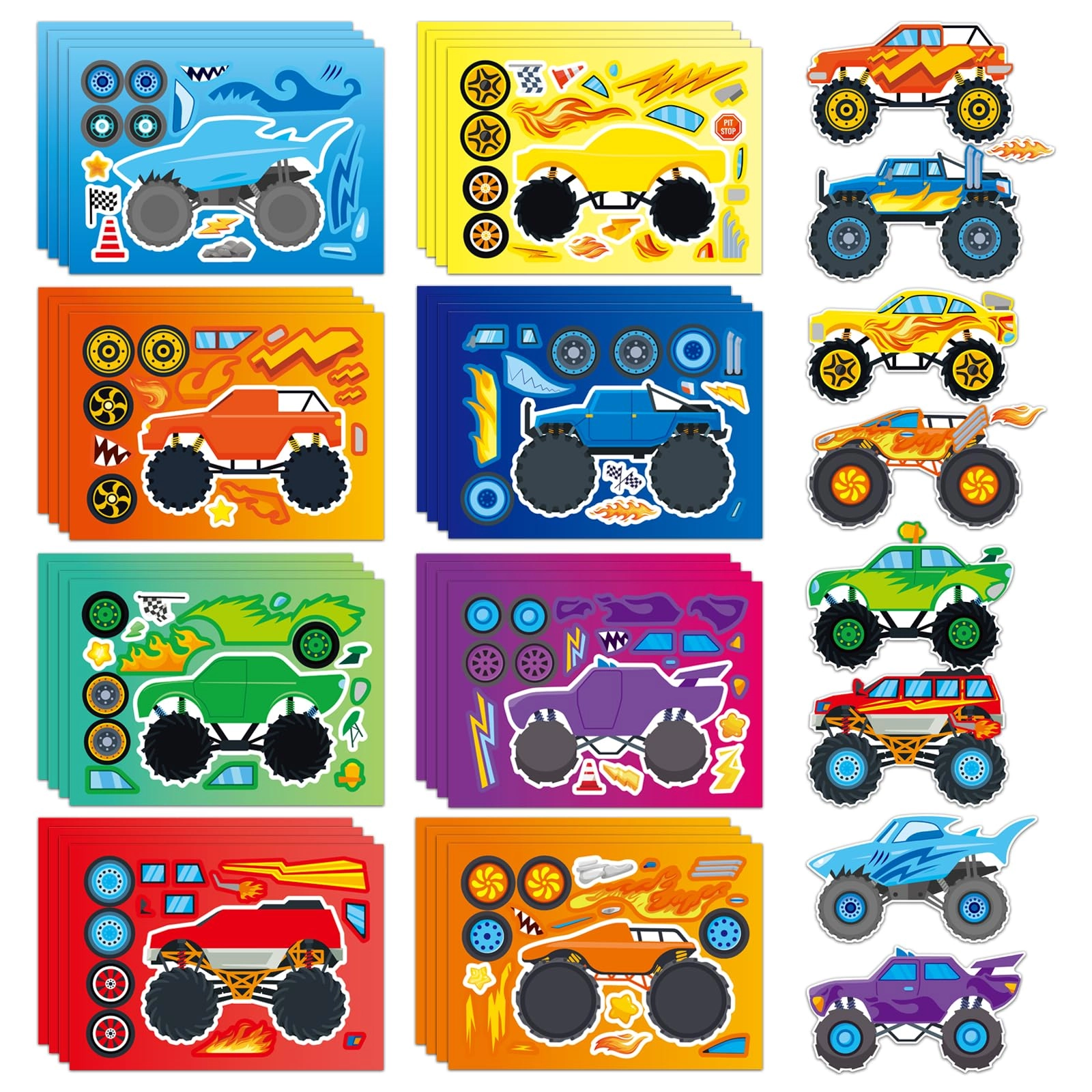 ozepao Monster Trucks Sticker Book Peel And Stick 32 pcs