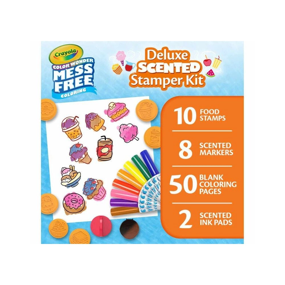 Color Wonder Deluxe Stamper Kit - 50 pieces 10 Art Stamps 8 Scented Markers 2 Scented Ink Pads 1 Stamp Holder