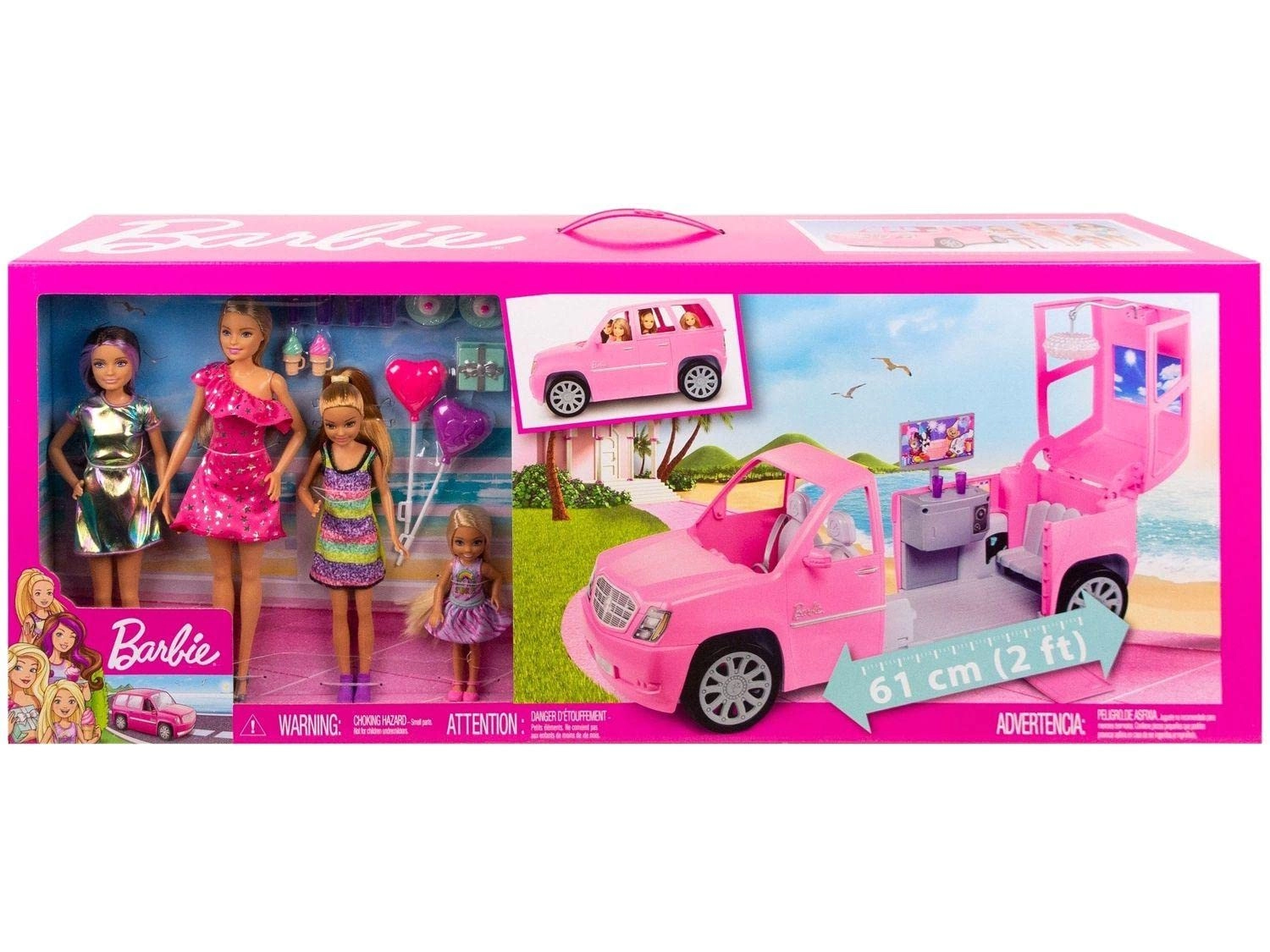 Barbie Playset - 4 Sister Dolls Limo that Opens and Expands to 2 Feet Includes 10+ Party Accessories