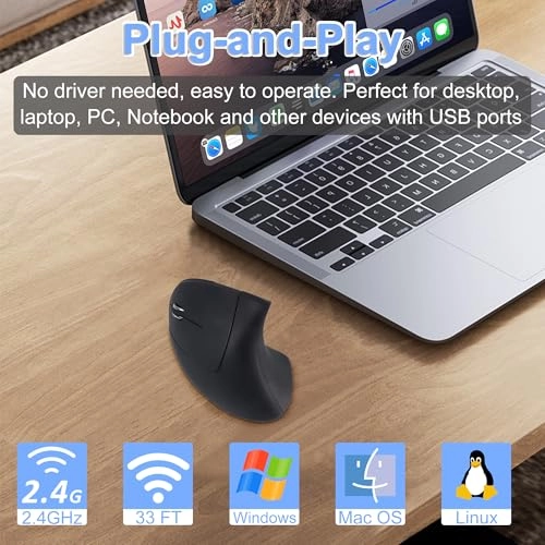 Ergonomic Left-Handed Vertical Mouse - USB