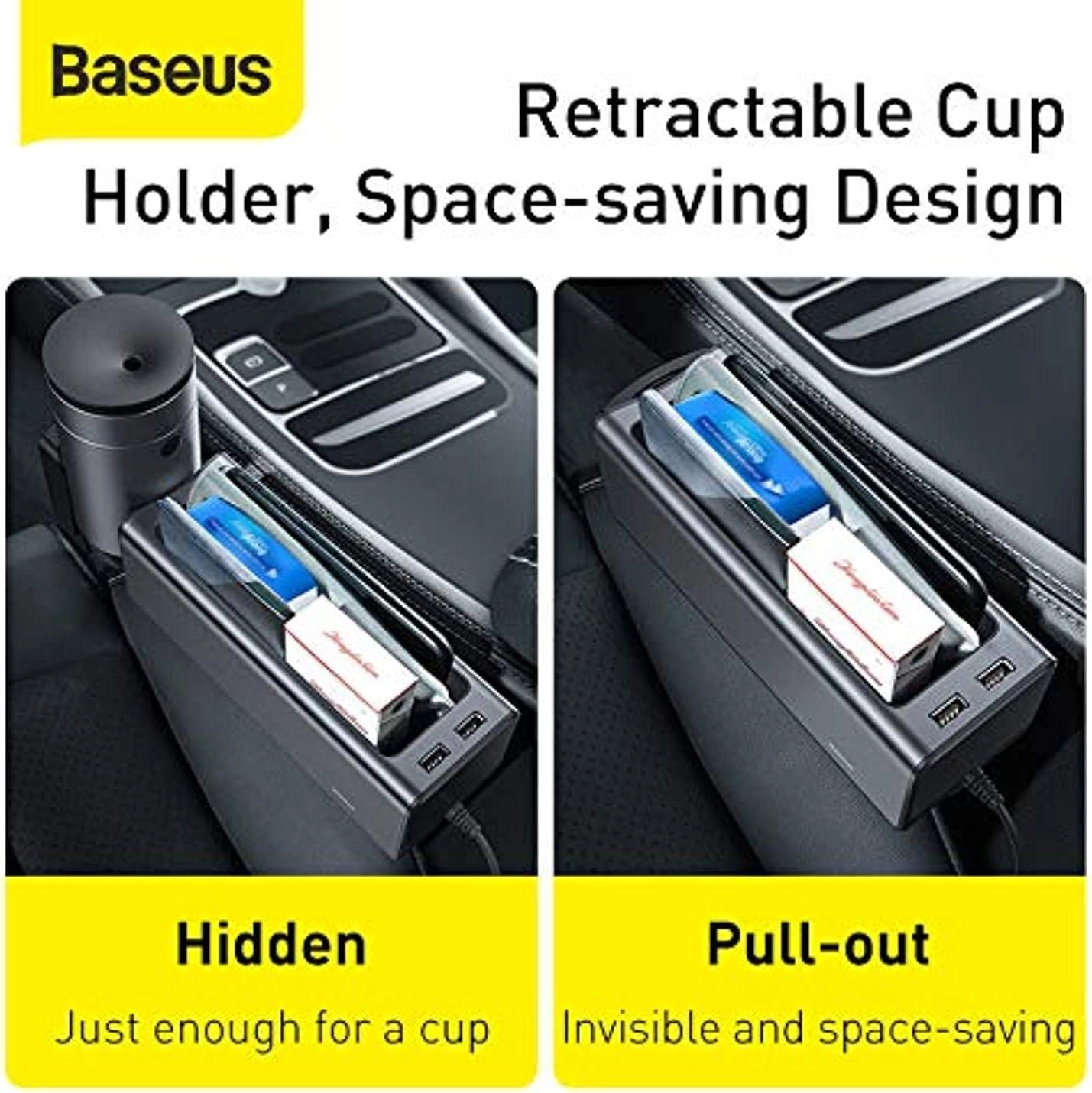 Metal Armrest Console Organizer - Black Dual USB