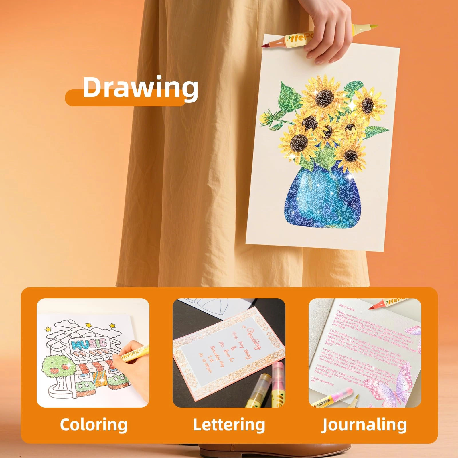 Glitter Markers - Multicolor Dual-tip Brush