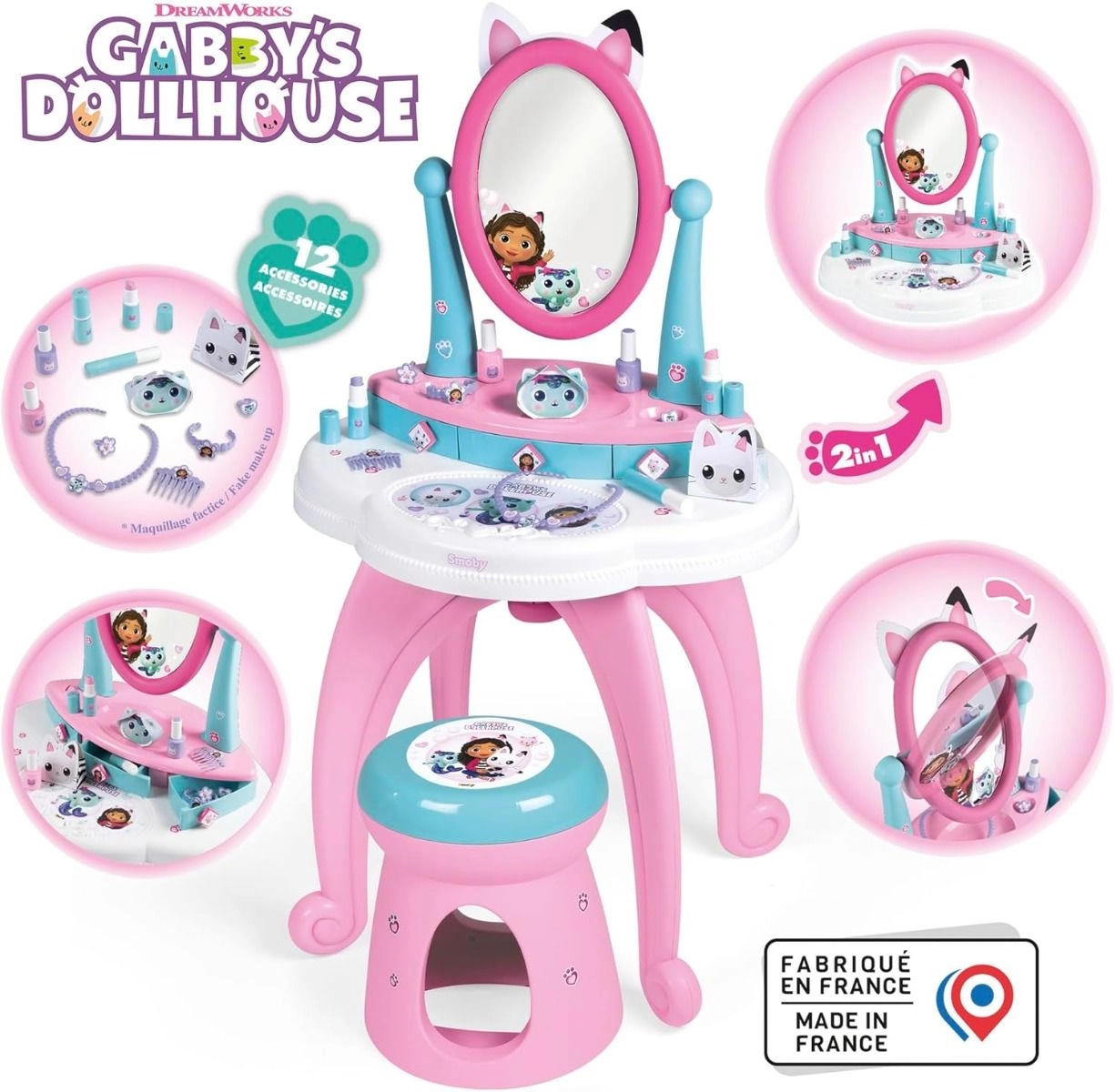 Smoby Gabby Hairdresser 2-in-1 Dressing Table - 12 pcs (sim-7600320254)