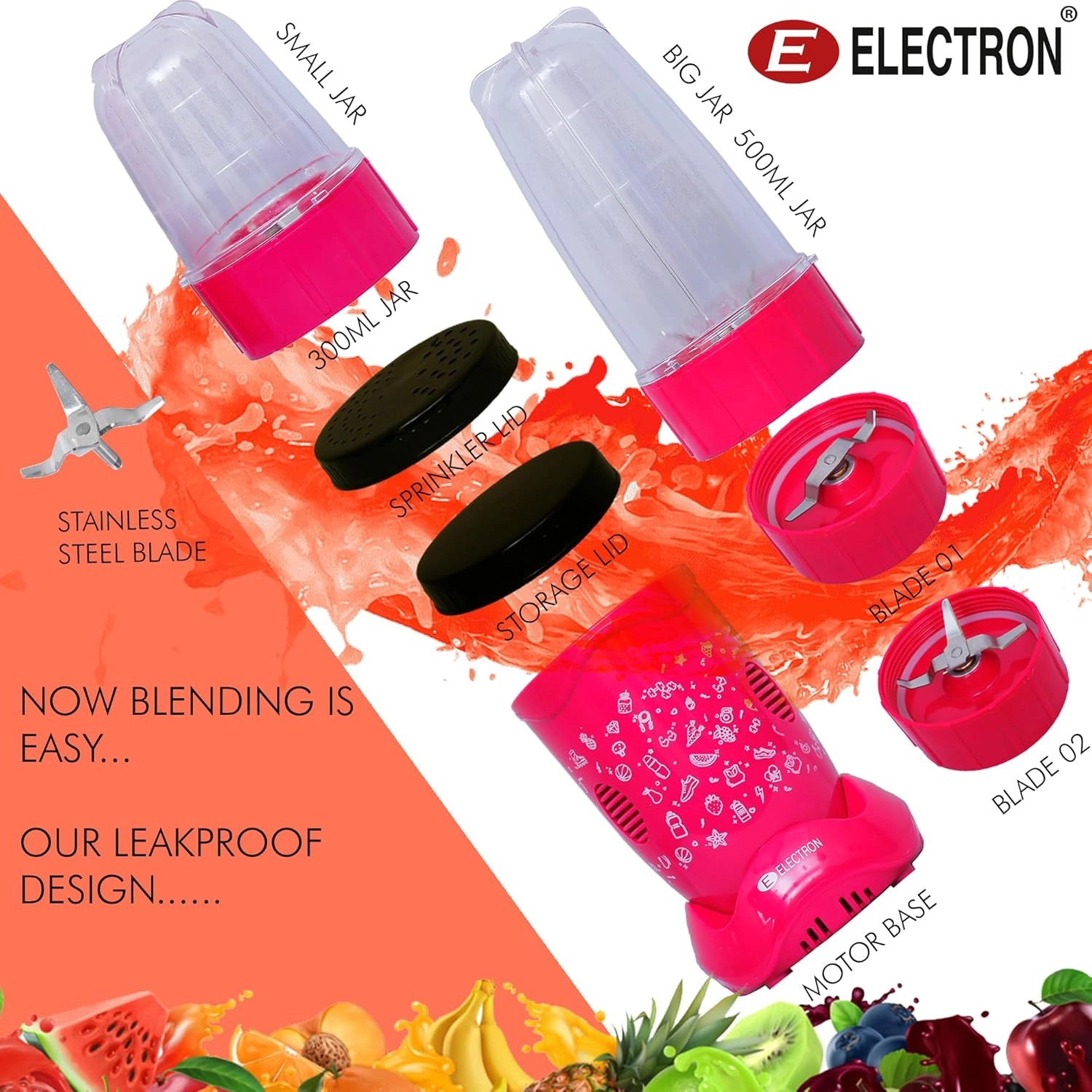 NutriBoost Power Blender - Smoothie Maker SS Blades pink