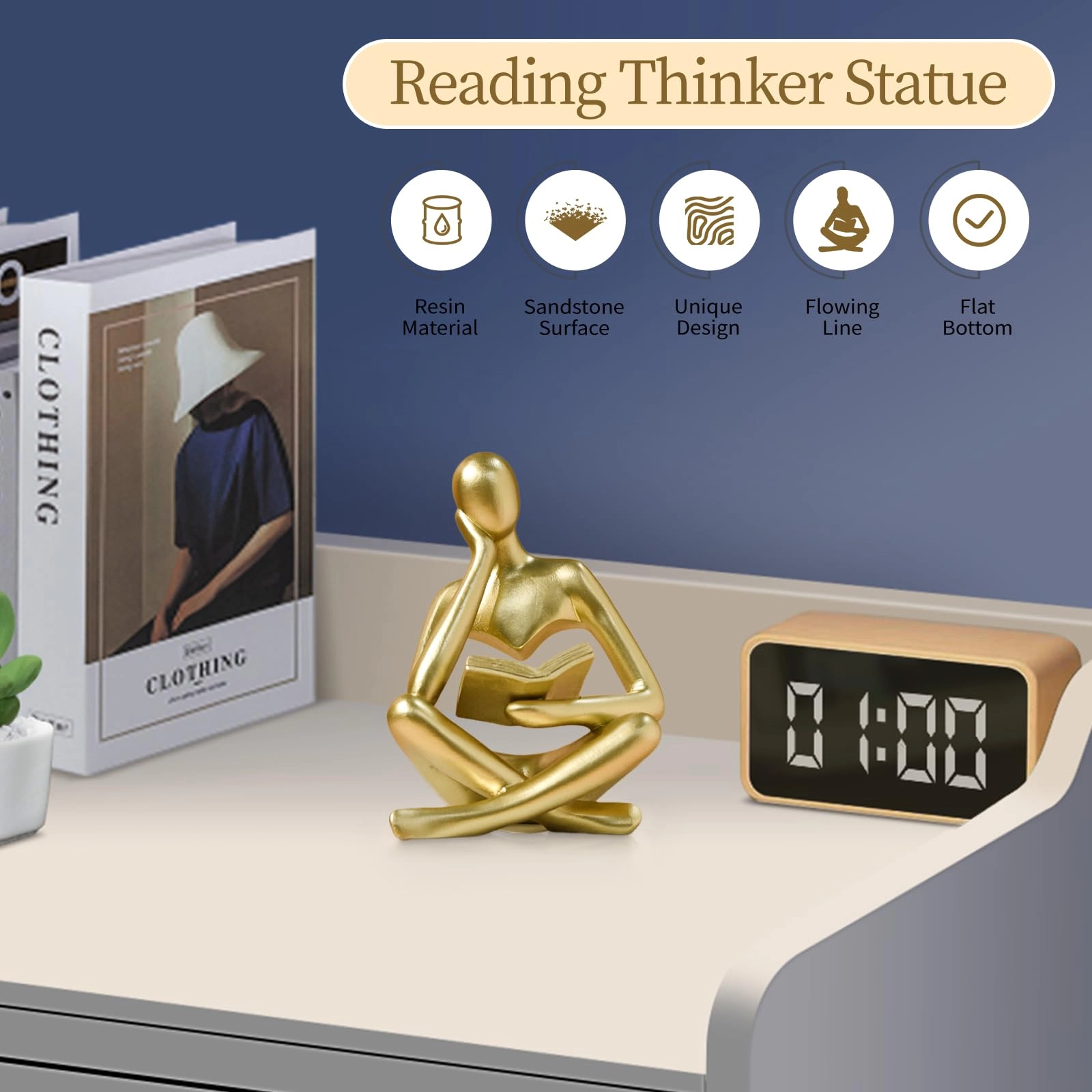Reading Thinker Statue - Resin