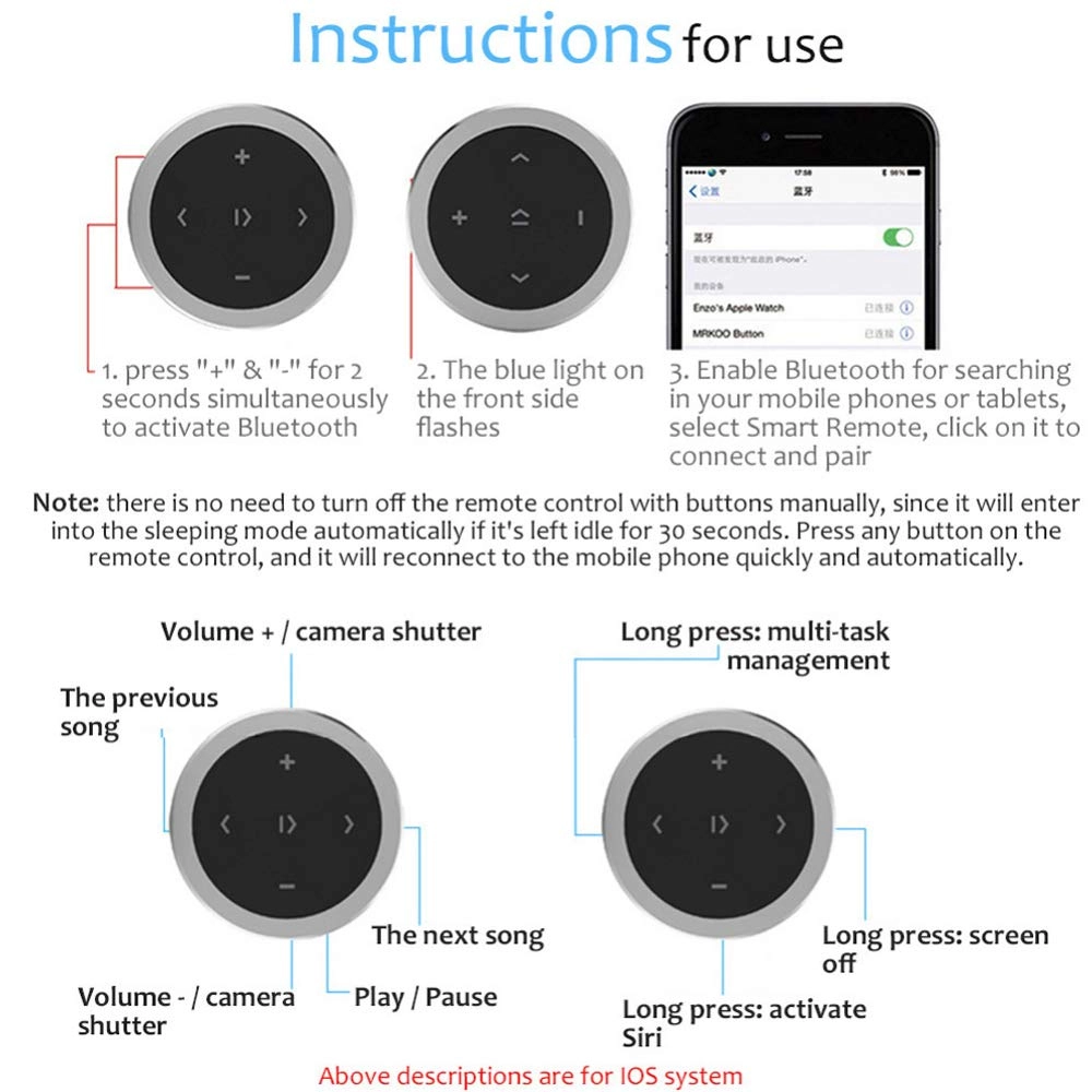 Car Wireless Bluetooth Remote Controller - Bluetooth wireless iOS Android