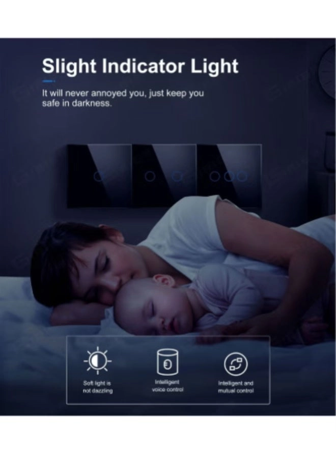 Smart WiFi Touch Wall Switch - No Neutral Wire 3 Gang Tuya Alexa Google Home