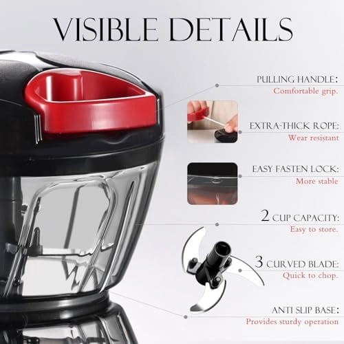 Manual Food Processor - 16.9 Fluid Ounces three blades