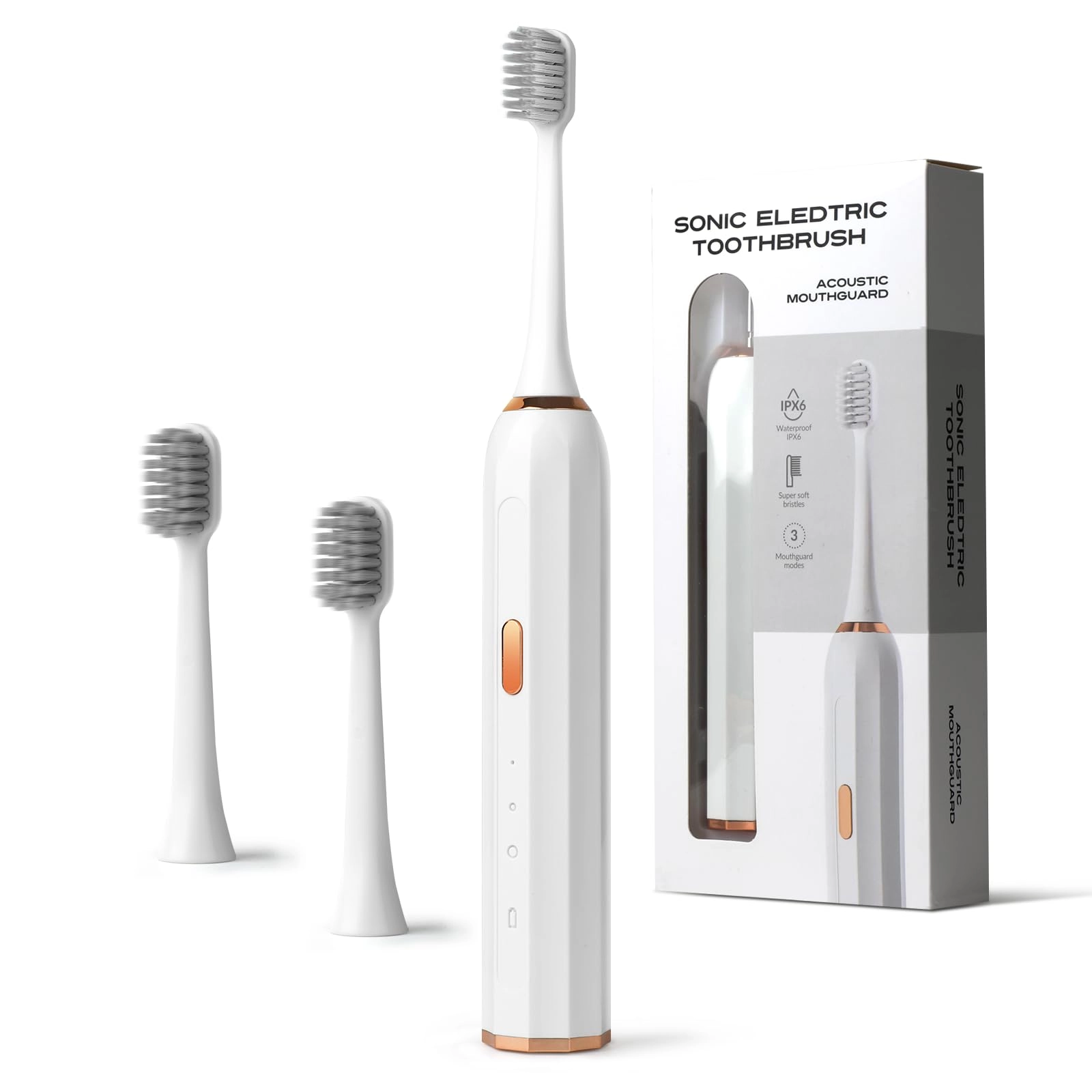 Baytion Sonic Toothbrush - Type-C rechargeable 2 Replaceable Brush Heads 3 Modes