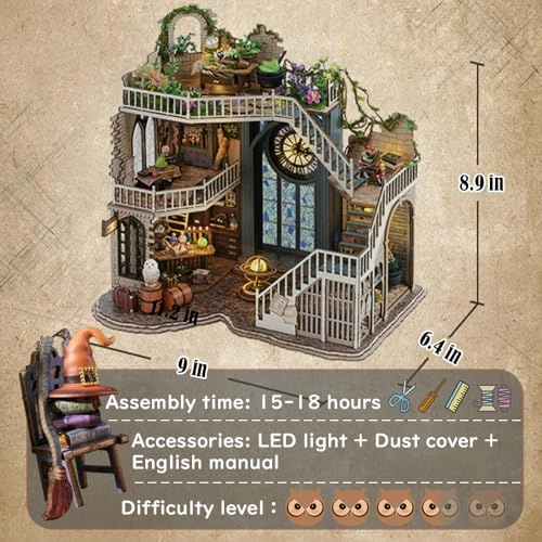 DIY Dollhouse Miniature Kit - Dust Proof Cover Gray Wood