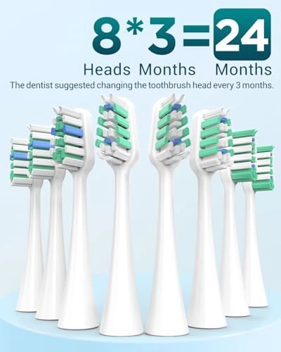 Y05U - 8 Toothbrush Heads 90 Days Battery Life 5 Brushing Modes