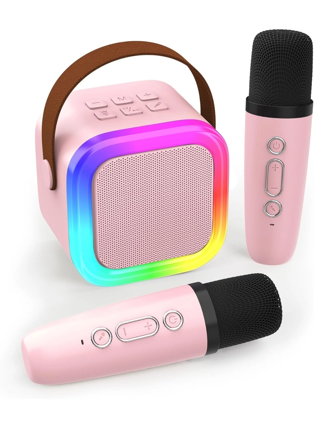 Mini Bluetooth Karaoke Machine - Wireless Microphone LED Lights