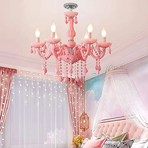 Crystal Glass chandelier - 6 lights Pink