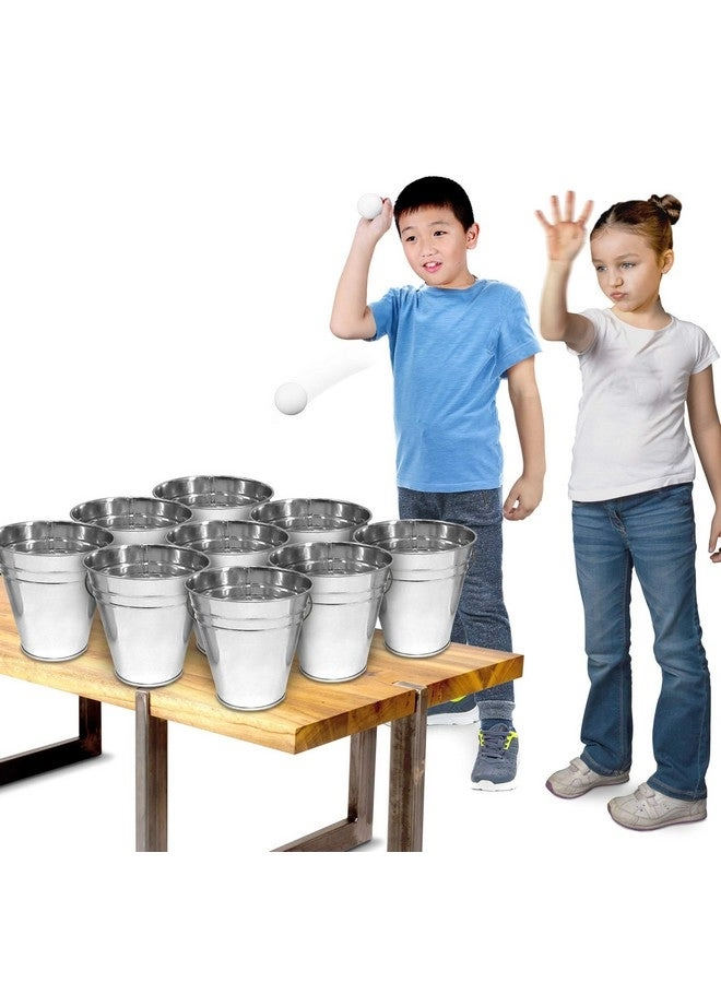 Bucket Ping Pong Ball Game - 9 Metal Buckets 12 Balls 1 Number Sticker Sheet Kids and Adults