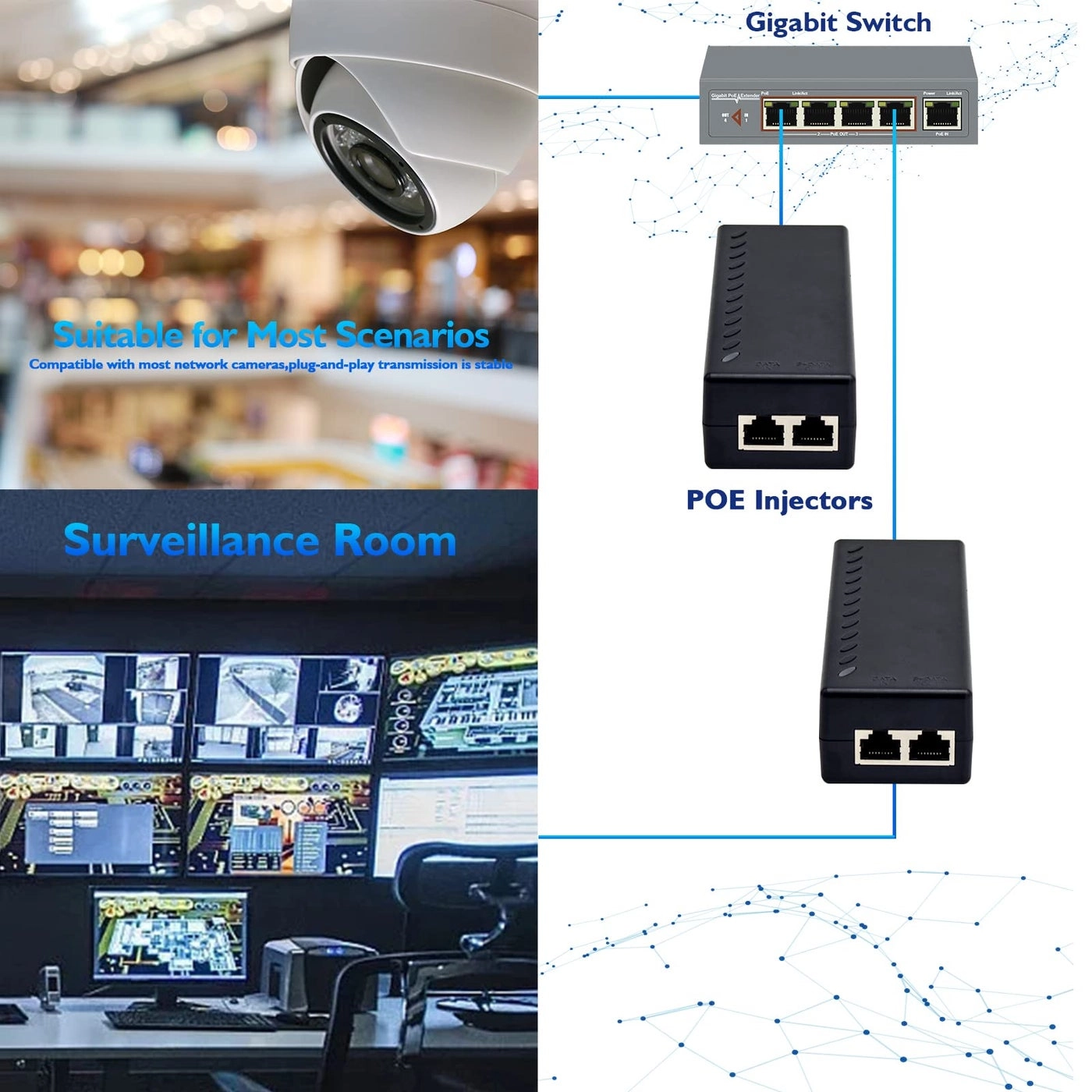 Gigabit PoE+ Injector Adapter - 48V 30W IEEE 802.3af/at 10/100/1000Mbps