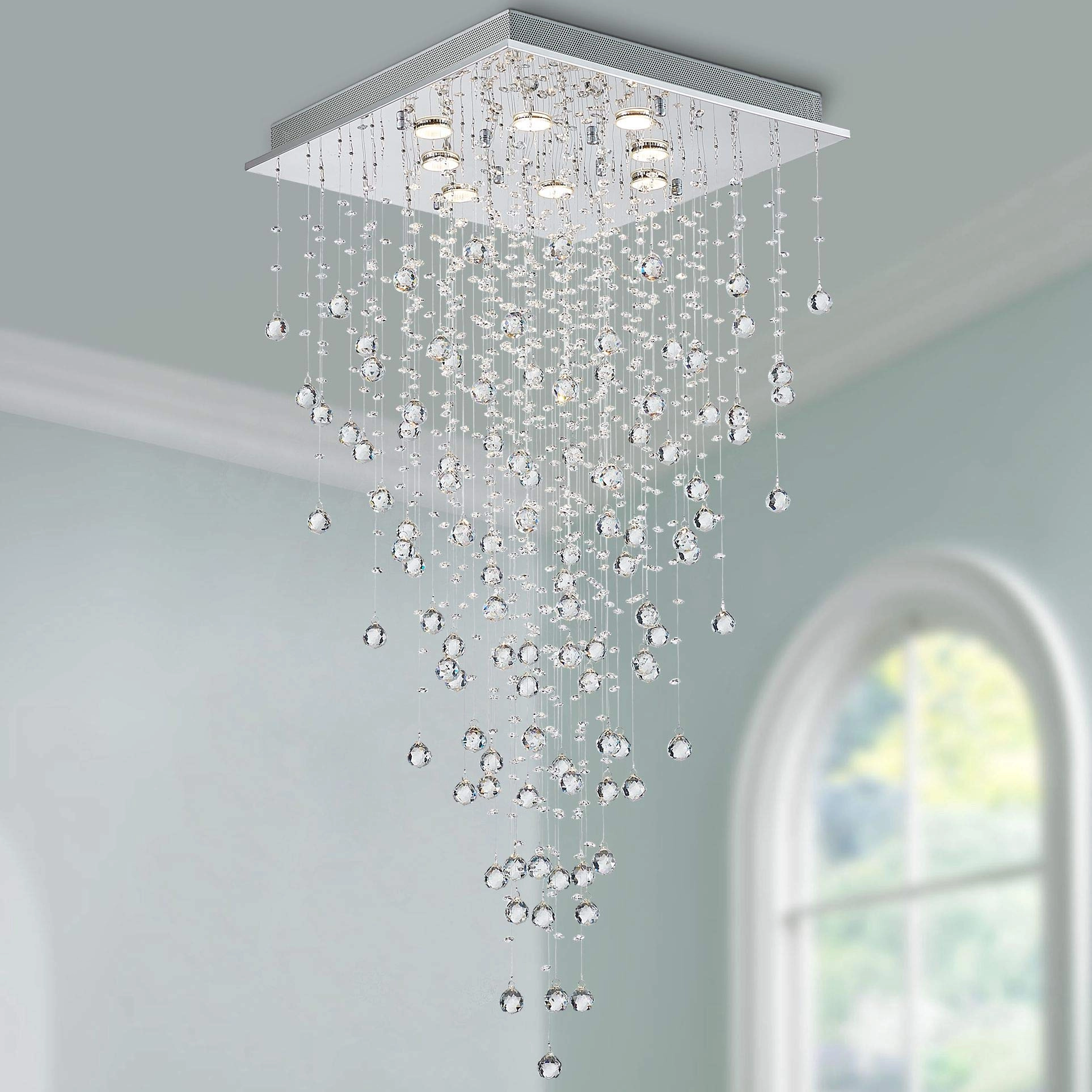 Anjia Modern Crystal Square Raindrop Chandelier
