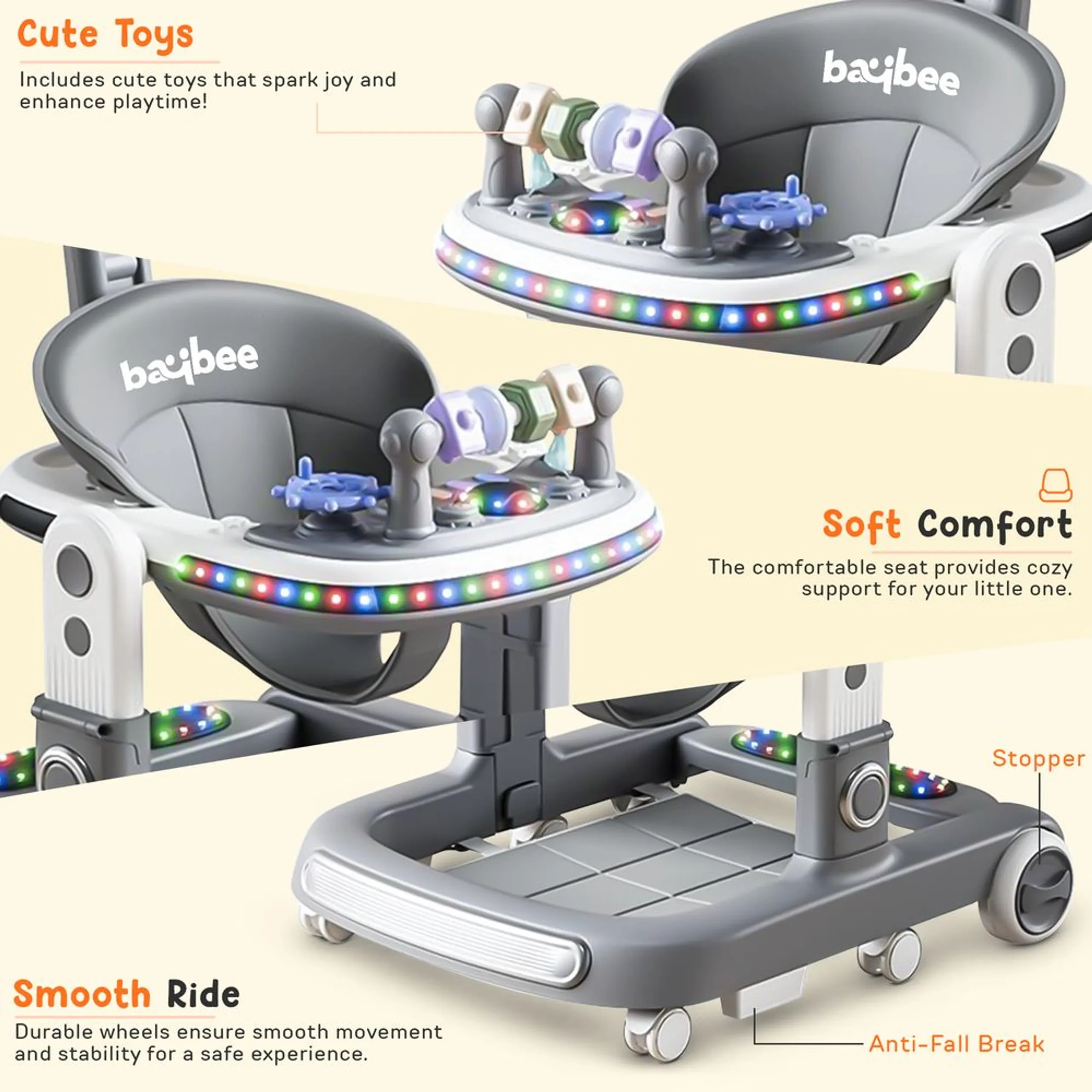 2-In-1 Push Baby Walker - Green 3-Height Adjustable