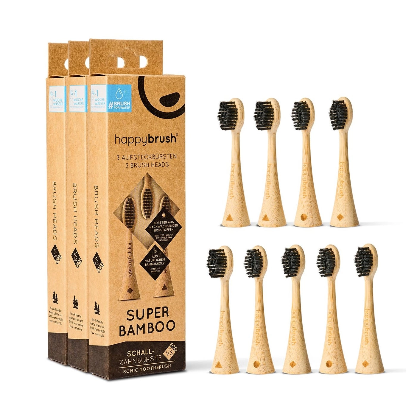 happybrush Replacement Toothbrush Heads - 9 pack VIBE 3 Eco VIBE 3 compatible