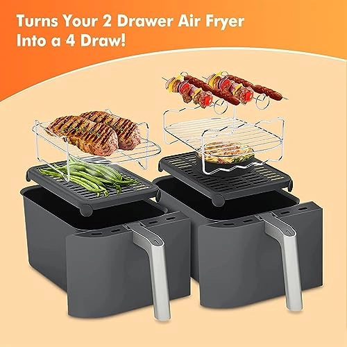 Dual Basket Air Fryer Accessories - 304 stainless steel & food grade silicone 9PCS Set
