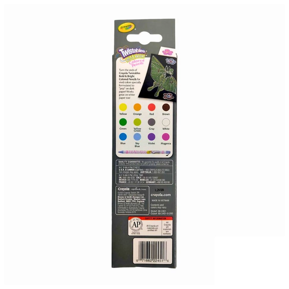 Bold & Bright Erasable Twistables Colored Pencils - 12pcs
