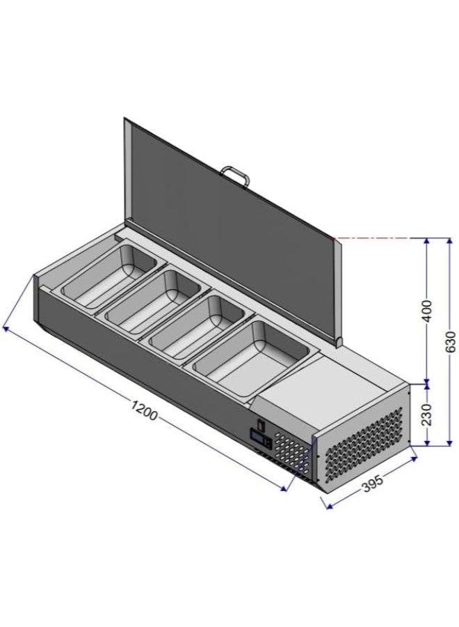 Salad Bar Display - 3 x 1/3 GN container and 1 x 1/2 GN container +2~+8Â°C