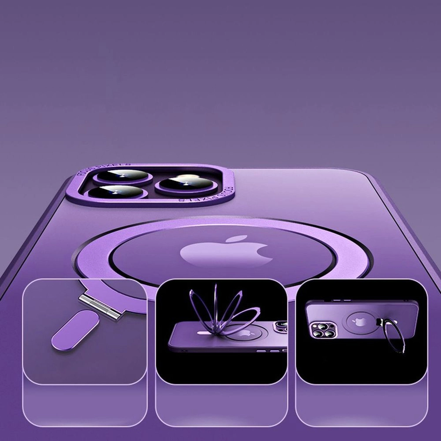 MagSafe Ring Stand Case With Screen Protector for iPhone 15 Pro