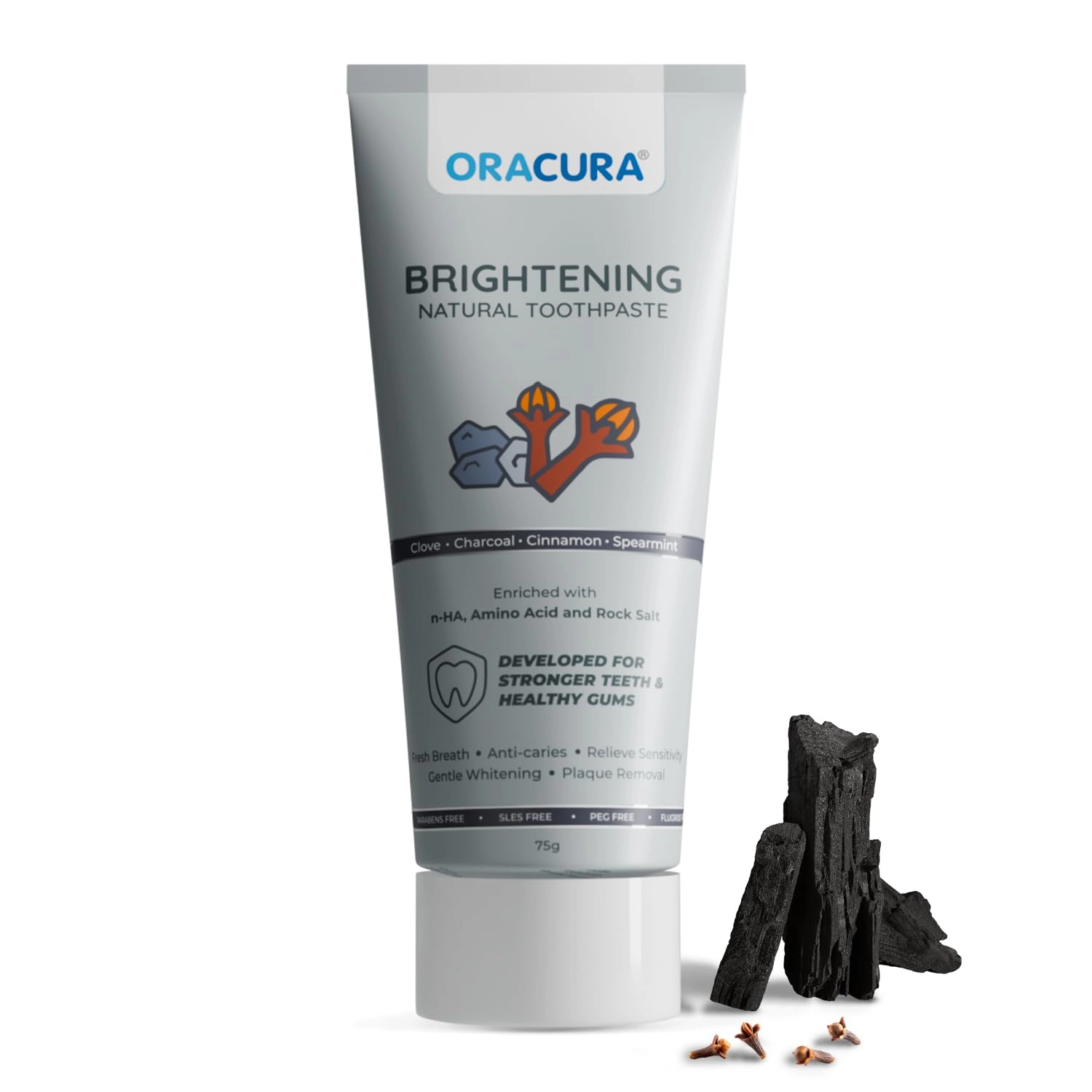 ORACURA Brightening Natural Charcoal Toothpaste Above 6 Years 75 g