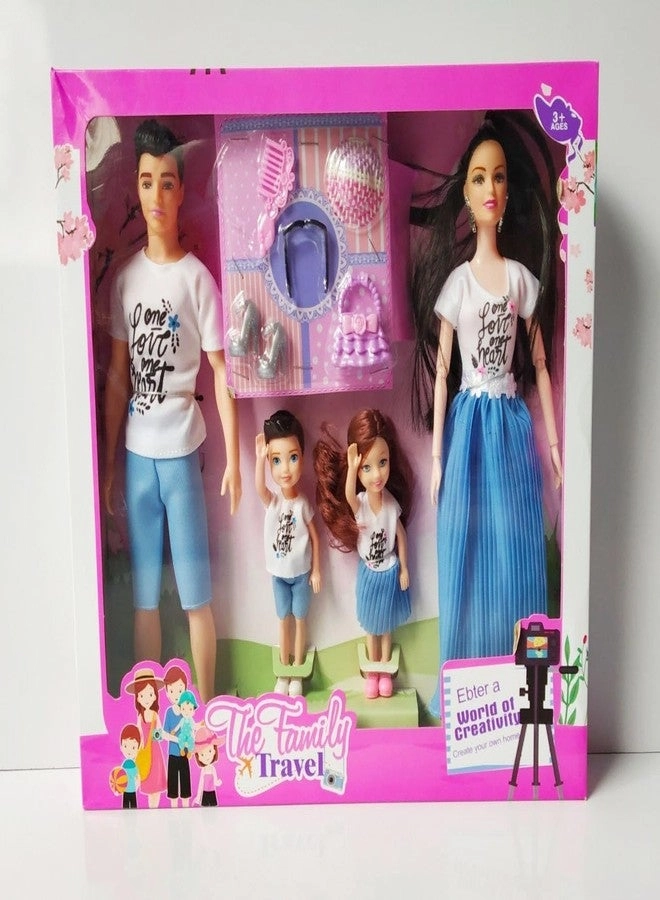 Family Travel Doll Set - 4 Dolls with Accessories Ages 3+