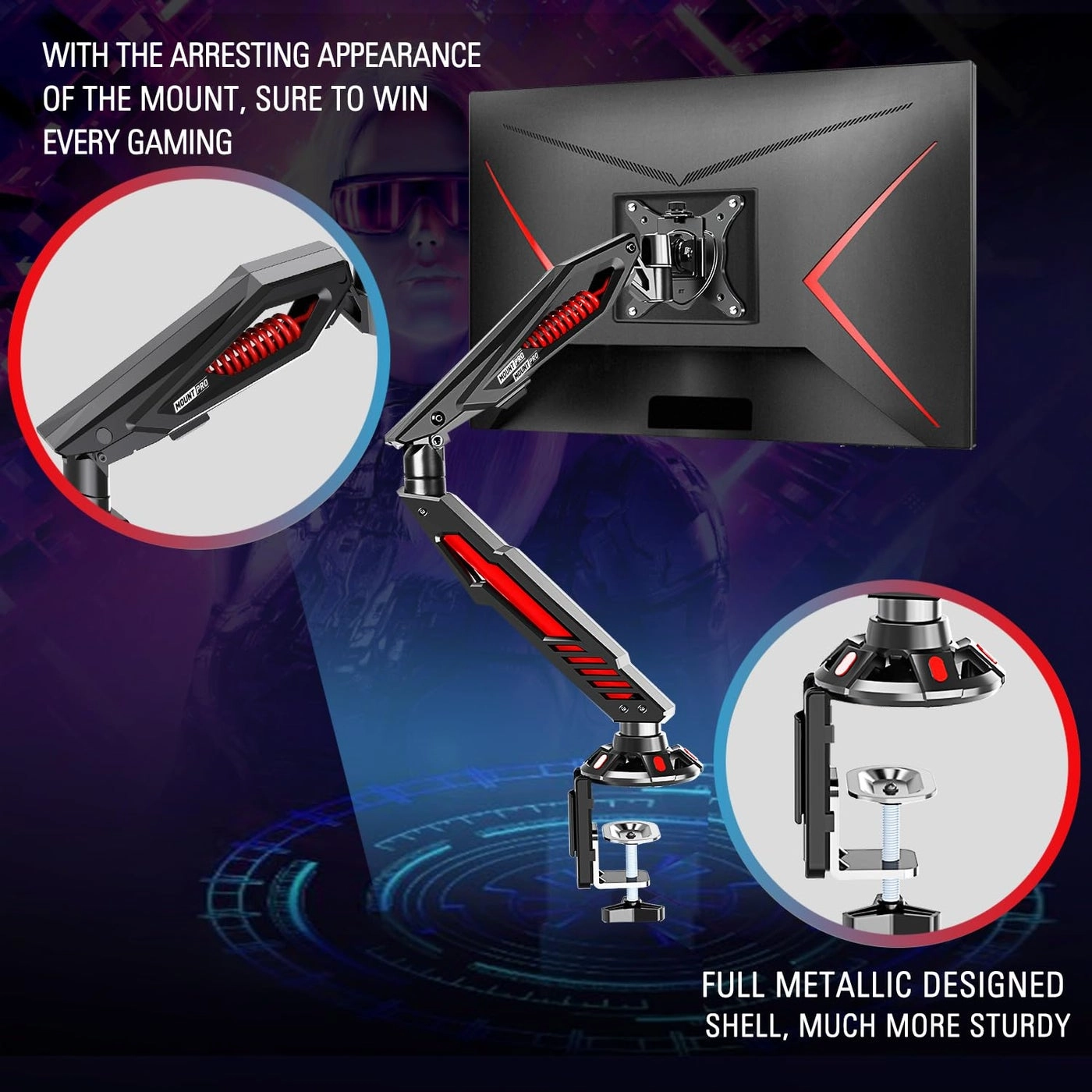 Single Gaming Monitor Stand - 32â€ VESA 75x75, 100x100