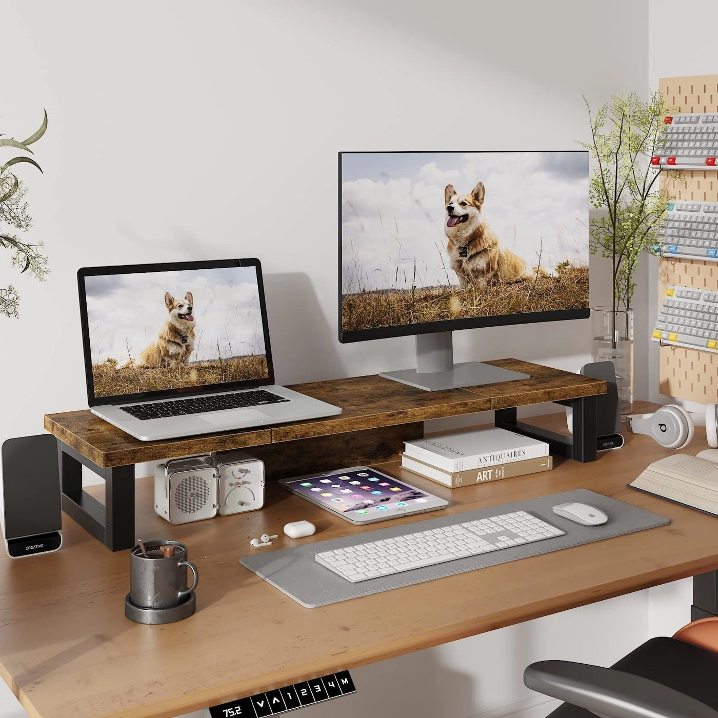 Monitor Stand Riser - Dual Wood and Steel