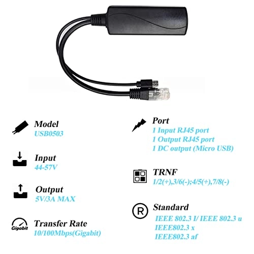 USB0503 - 44V - 57V 5V/3A 1 IEEE 802.3 af 10/100Mbps