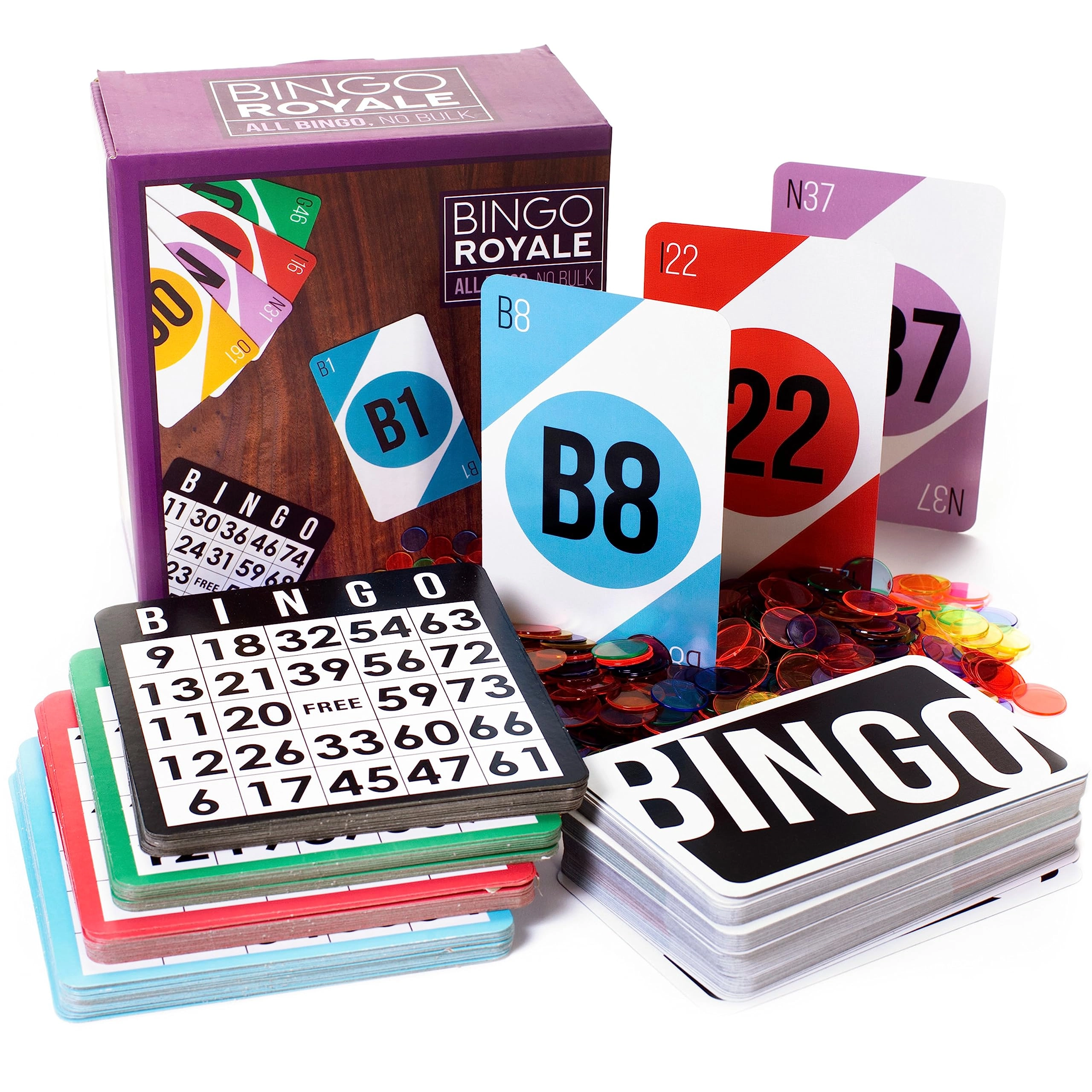 Royal Bingo Supplies Bingo Game - 1000 Chips 100 Cards Jumbo Deck of Calling Cards Adults, Seniors, and Family Set