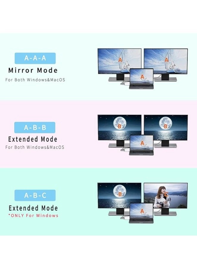 USB C to Dual HDMI Adapter - 4 in 1 4K@30Hz