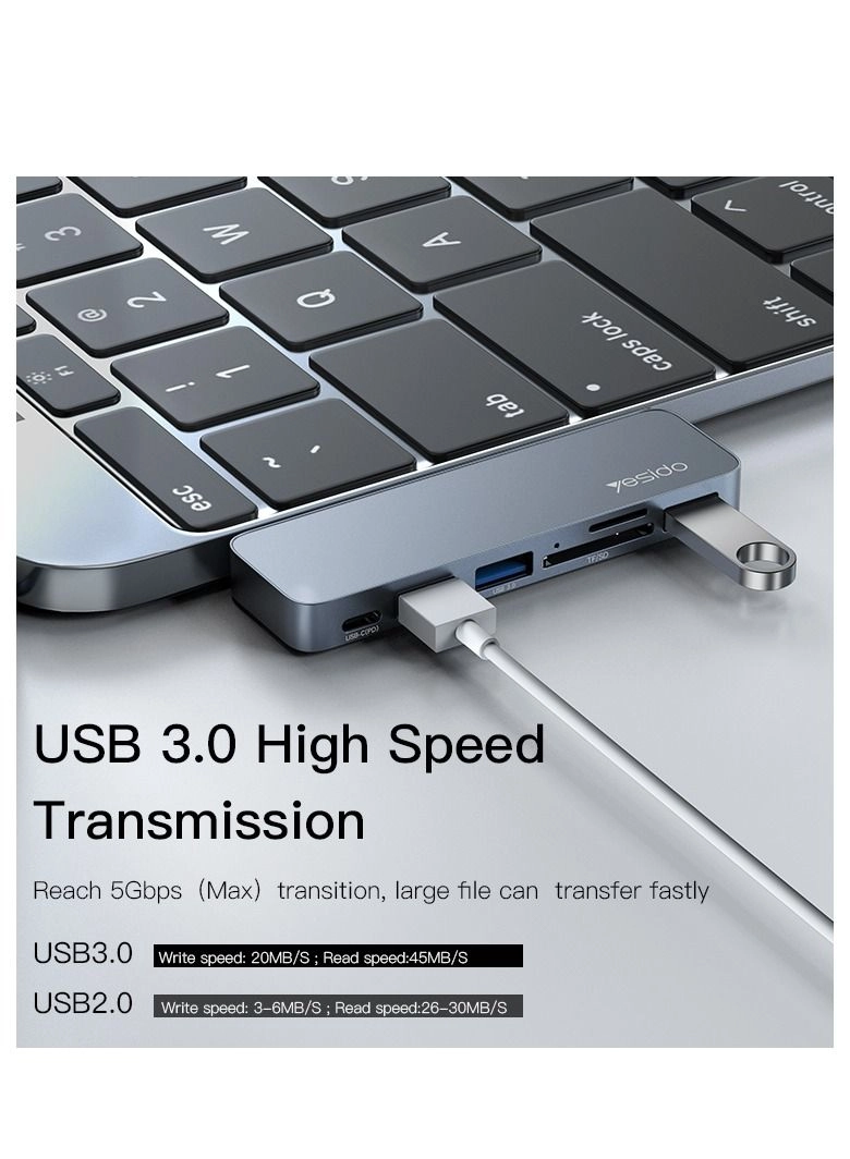 HB10 - 6-IN-1 TYPE-C 60W PD 3*USB3.0 SD/TF