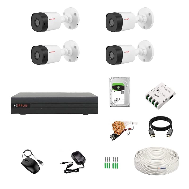 4 Channel DVR + Bullet Camera - 2.4MP + HDD - 1TB + Copper Cable Roll + 4 CH Power Supply + BNC & DC Full Combo Kit