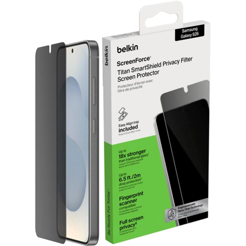 ScreenForce Tempered Glass Screen Protector for Samsung Galaxy S26 - EZ Tray Anti-Fingerprint