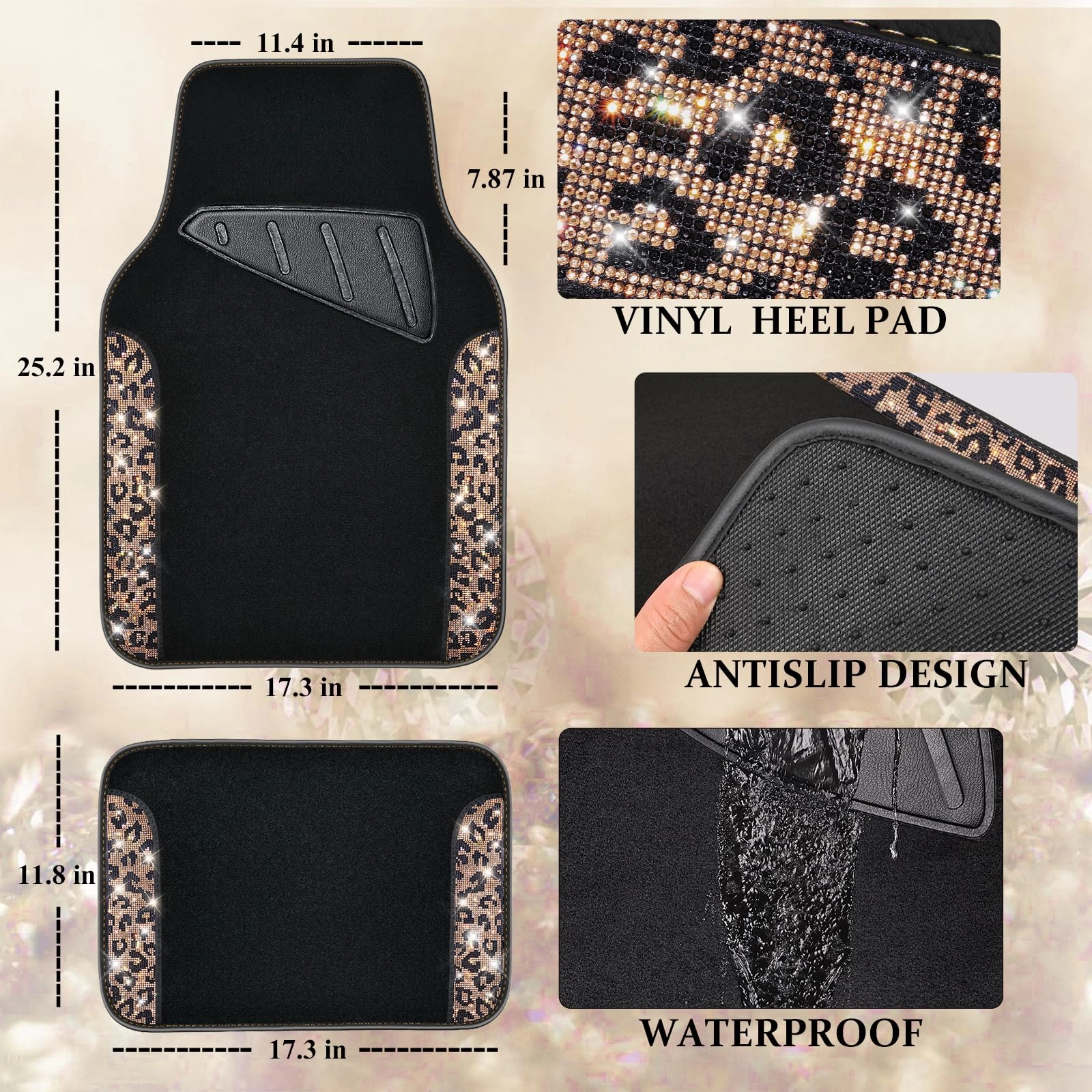 Bling Diamond Car Mats - 4.0 Count Universal Fit