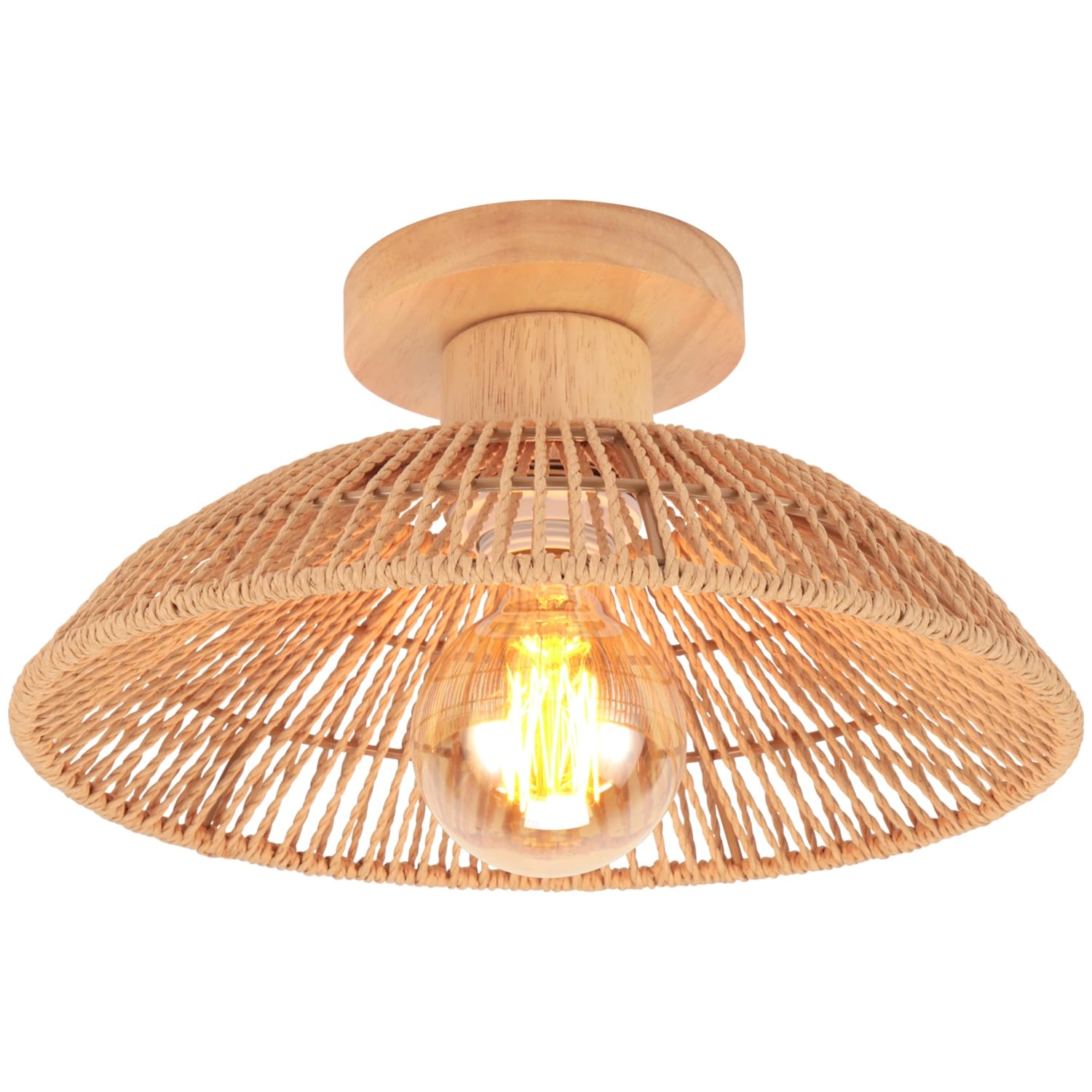 iDEGU Retro Rattan and Wood Bohemian Design Ceiling Light